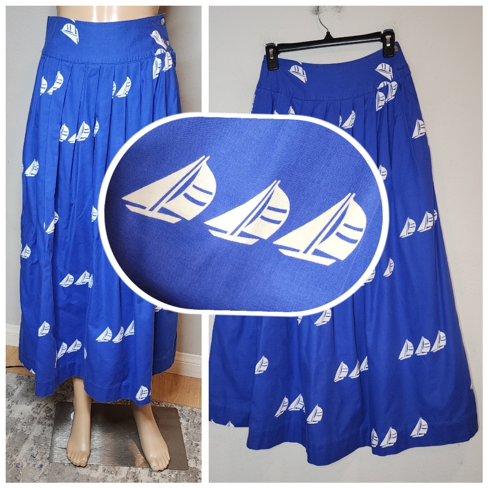 Ruff Hewn Blue Maxi Skirt with White Sailboat Print